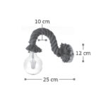 InLight Επιτοίχιο φωτιστικό από καφέ σχοινί και μαύρο μέταλλο 1XE27 D:25cm (43367-BL) - Image 2