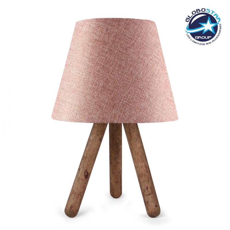 ayd_1279_1 Eπιτραπέζιο Φωτιστικό E27 CAP Ξύλο με Ροζ Ύφασμα - Μ22 x Π22 x Υ33cm 204-0070 - Image 1